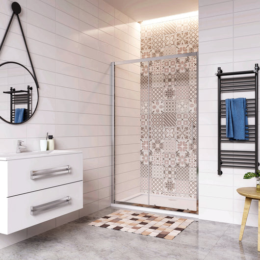 140x185 cm Porta Doccia Per Nicchia Anta Scorrevole Ingresso Laterale In Vetro 5mm Temperato Trasparente