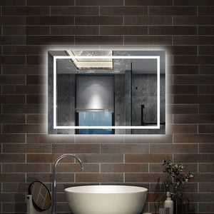 specchio rettangolare 70 x 50 cm con luce led antiappannamento e touch, 3 colori