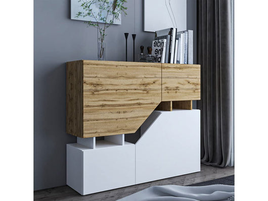 Credenza Alta Bianca Moderna 120 cm MDF Marrone Habitat et Jardin