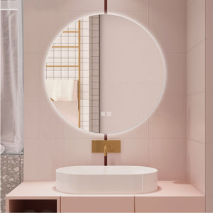 AICA Specchio da bagno 60 x 60 cm, 3 colori, antiappannamento, dimmerabile, interruttore touch, Funzione Memoria