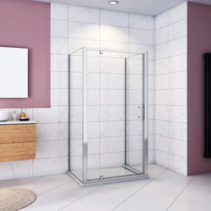 185cm Box Doccia a Tre Lati Porta Girevole Battente 86cm con Doppia Parete Fissa 70x70cm Vetro Temperato Trasparente 5 mm Profilo Cromo Lucido