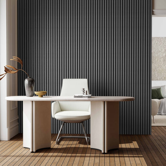 2 pezzi Pannelli decorativi fonoassorbenti L260xL30cm SP21mm in legno MDF，Colore di Rovere grigio scuro assorbimento acustico