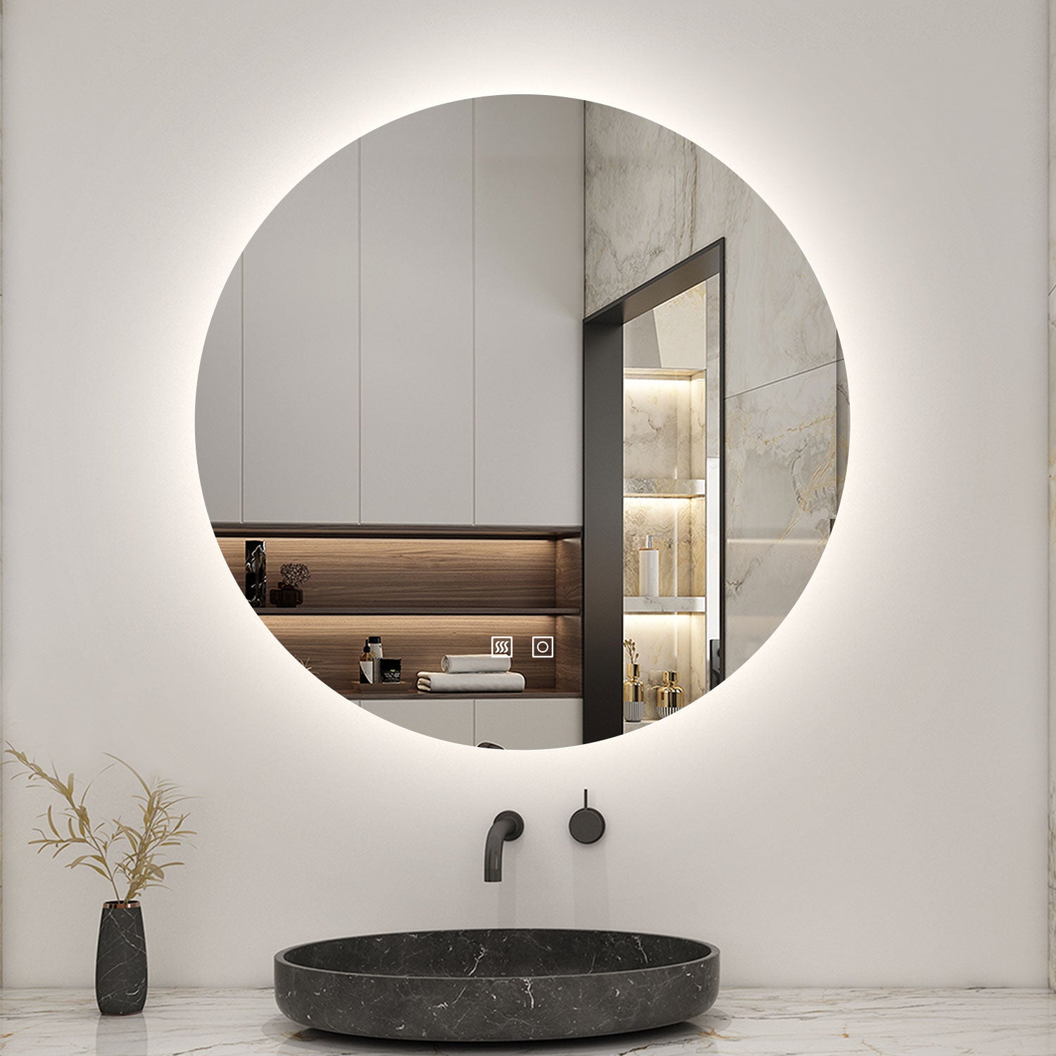 Aica Specchio da bagno a LED+Diametro 100cm+3 Temperature di Colore+Disappannamento+Retroilluminato