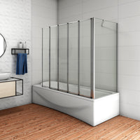 120x140cm Parete Doccia Sopravasca Angolare 5 Ante Pieghevoli Vetro 4 mm con Parete Laterale 65cm Vetro Temperato 6 mm Trasparente Telai Cromi Lucidi