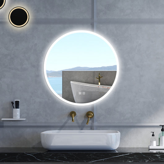 Specchio da bagno Rotondo con 80cm,3 colori,Memoria, Antifog,Regorabile,Retroilluminato,doppio interruttore,