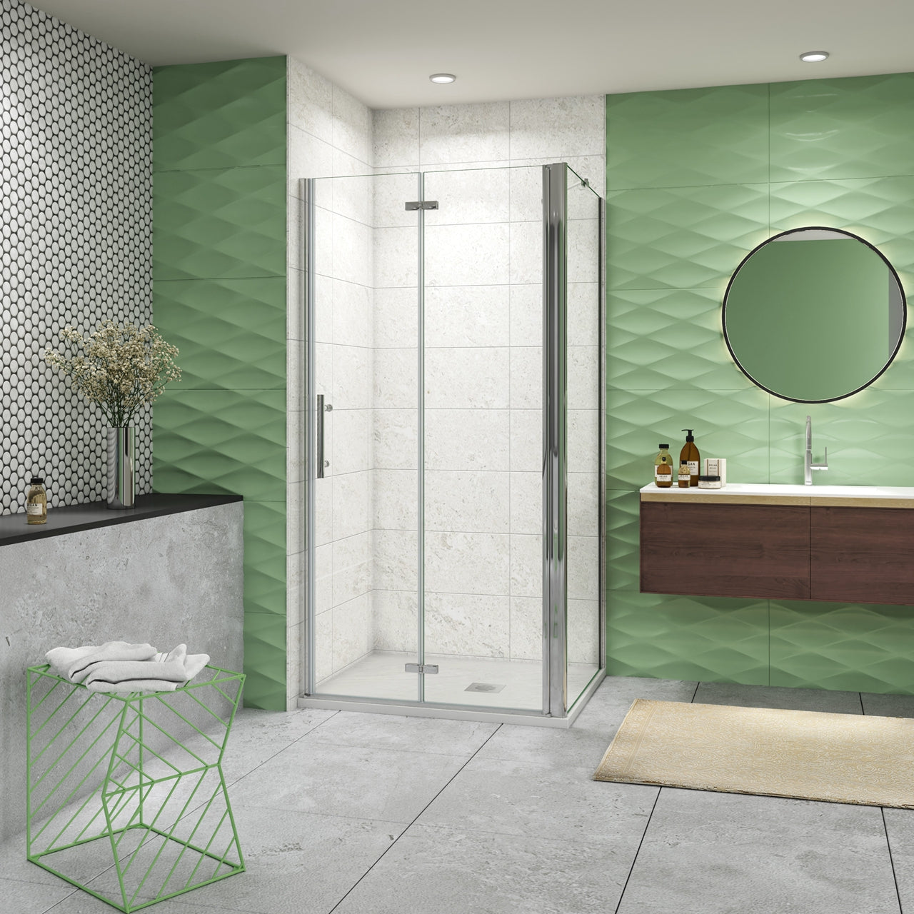 185 cm Box Doccia Angolare Porta Battente Pieghevole 100 cm Parete Fissa 70 cm Vetro da 6 mm Temperato Anticalcare Barra Stabilizzatrice 45 cm Cromo Lucido