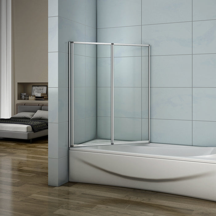 120x140 cm Sopravasca Parete Per Vasca Pieghevole a Libro Vetro 4 mm Temperato Trasparente Formato Da 2 Antine Telai Cromati Lucidi