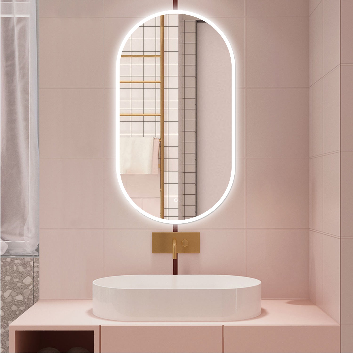 AICA Specchio da bagno 50 x 90 cm, dimmerabile£¬interruttore touch£¬ Funzione Memoria, antiappannamento