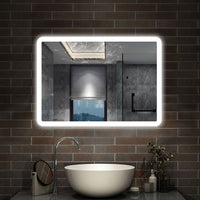 specchio rettangolare 80 x 60 cm con luce led a 3 colori, antiappannamento e touch, bluetooth