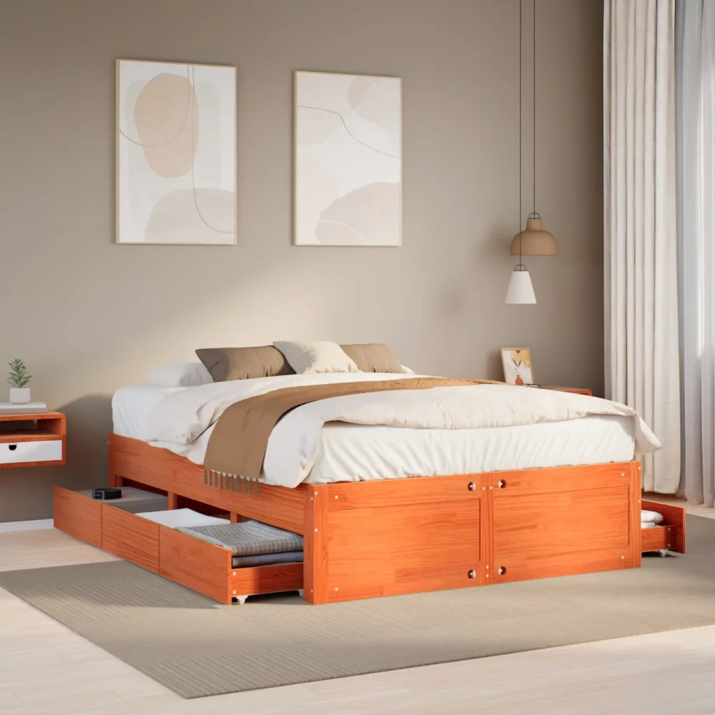 Giroletto senza Materasso con Cassetti Marrone Cera 140x200Pino 3308806