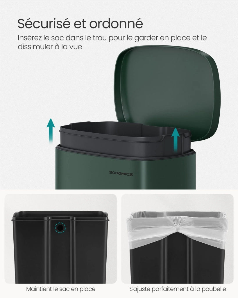 Pattumiera a pedale da 50 litri con secchio interno in plastica coperchio a chiusura ammortizzata antiodore verde 12_0007190