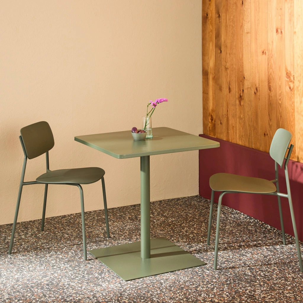 Set tavolo da giardino quadrato in acciaio con 2 sedie, verde kaki