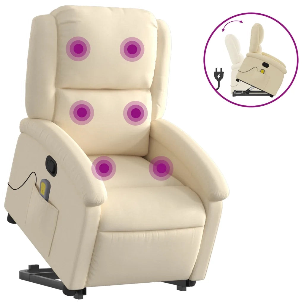 Poltrona Alzapersona Massaggiante Reclinabile Crema in Tessuto 3204185