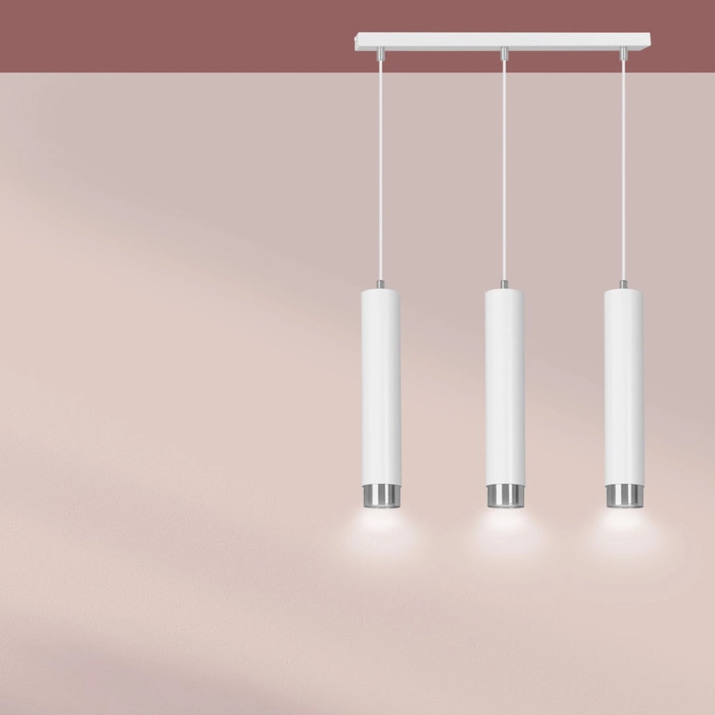 Lampada a sospensione KIBO in acciaio bianco e dettagli cromati