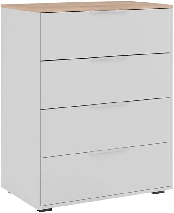 Credenza Betti, Bianco/Sonoma, 30 x 83.6 cm con 4x cassetti, adatto per la conservazione e l'integrazione di arredi esistenti