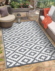 Tappeto esterno riciclato in plastica riutilizzabile - ideale per giardino terrazza picnic - resistente a macchie e acqua - grigio/bianco - 120 x 180 cm