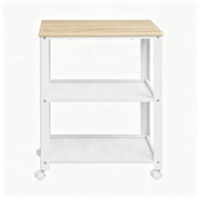 Scaffale con ripiani e ruote per cucina, metallo e legno, bianco e rovere chiaro 60×40×76 cm