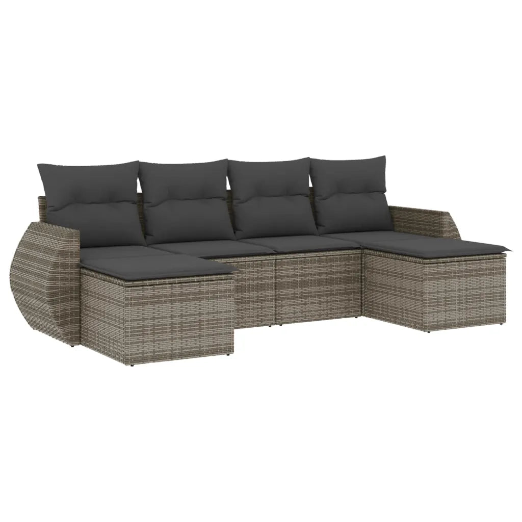 Set Divano da Giardino 6 pz con Cuscini Grigio in Polyrattancod mxl 115670