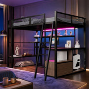 Letto a soppalco gaming 140x200 con scrivania e LED nero
