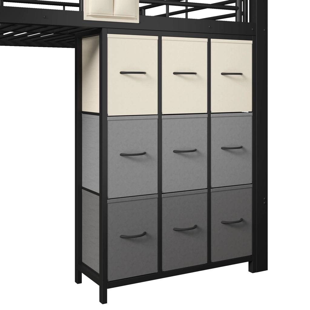Letto a Soppalco con Cassetti e Scala ¨C MINIMAL ¨C Metallo Nero 140x200