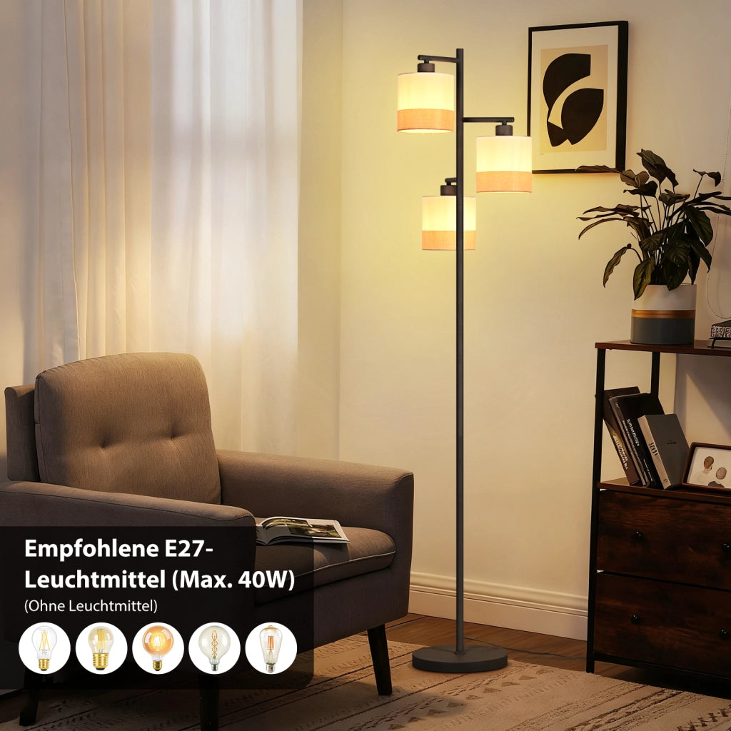 ZMH Lampada da terra vintage 3 fiamme E27 interruttore pedale per camera letto