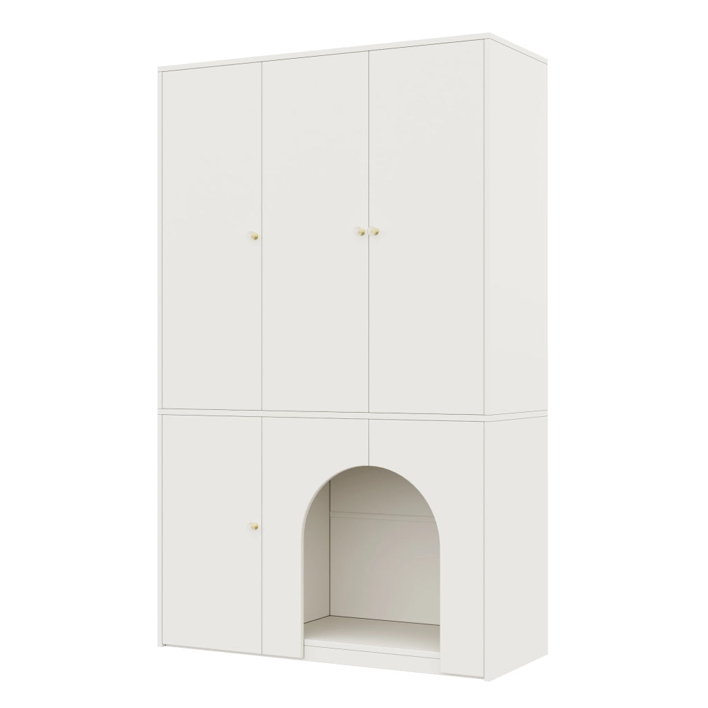 Armadio guardaroba a 3 ante con barra appendiabiti e ripiani, design ad arco, bianco, 120 × 50 × 200 cm
