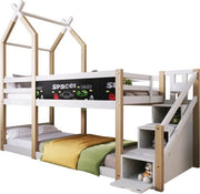 Letto a soppalco con letto a castello, inclusa area di deposito e protezione contro cadute, 90 x 200 cm, alta sponda per bambini - 2 lattine (senza materasso)