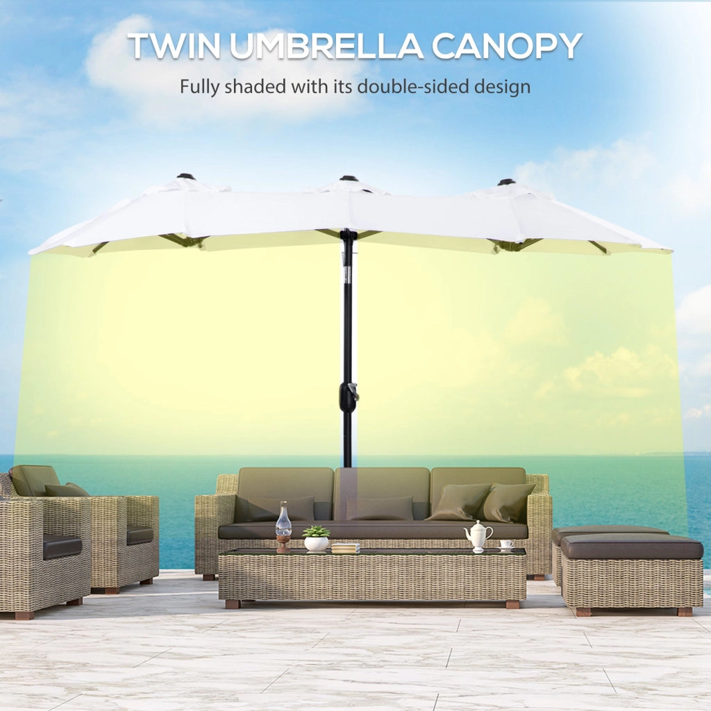 Ombrellone da Giardino Doppio 285x147x227 cm  in Acciaio e Poliestere Bianco