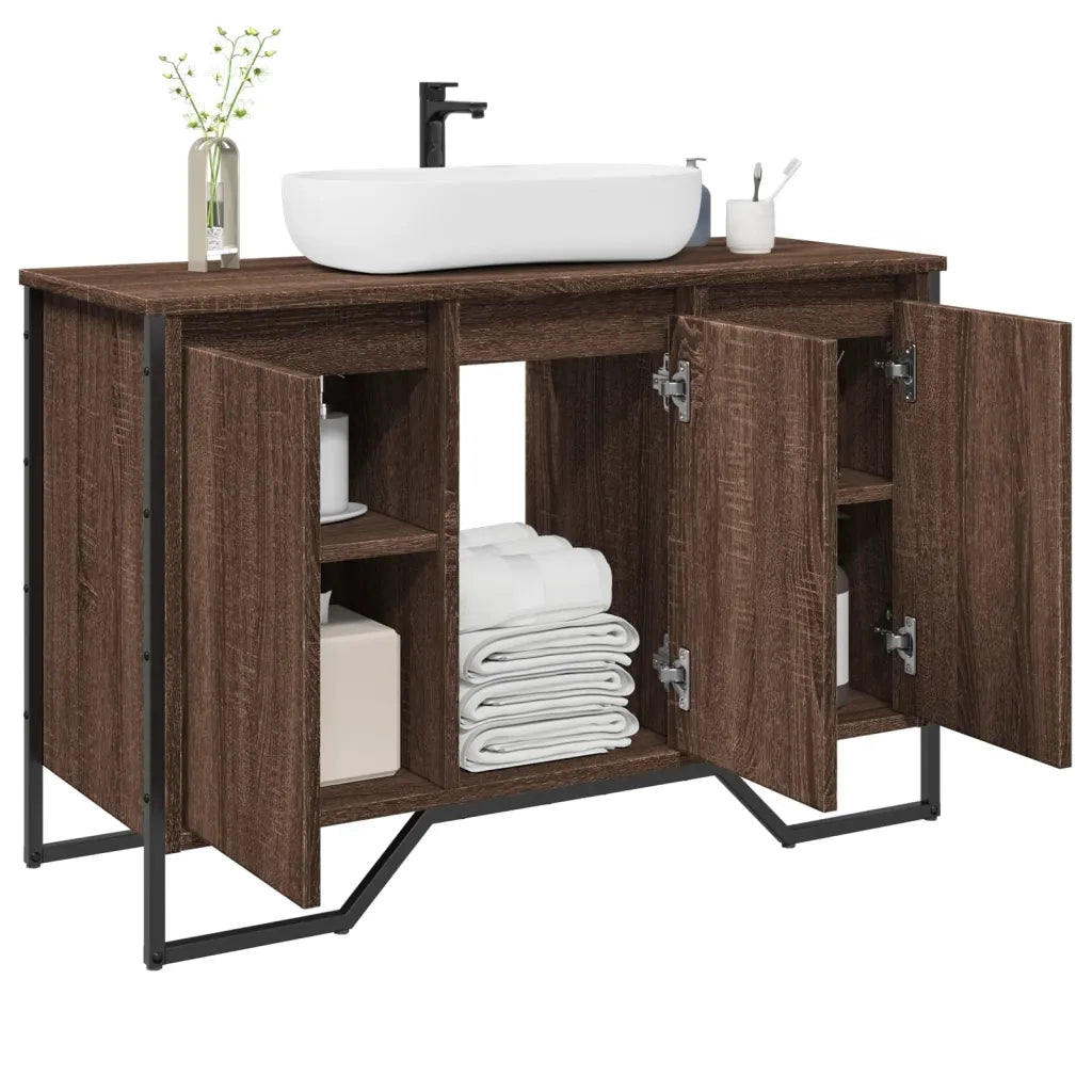 Mobile Lavabo Bagno-Armadietto da bagno Rovere Marrone 91x35x60cm in Truciolato 661670