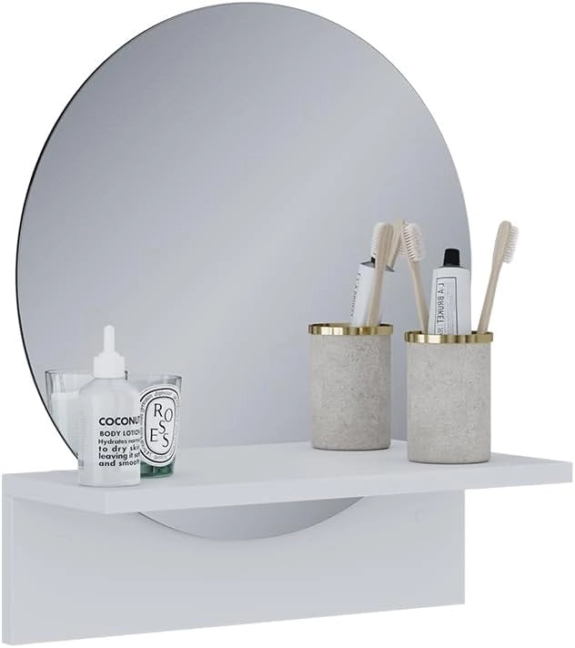 Specchio bagno Elyra, Bianco, 40 x 47.5 cm con ripiano, adatto per il montaggio a parete in bagno e in ambienti abitativi