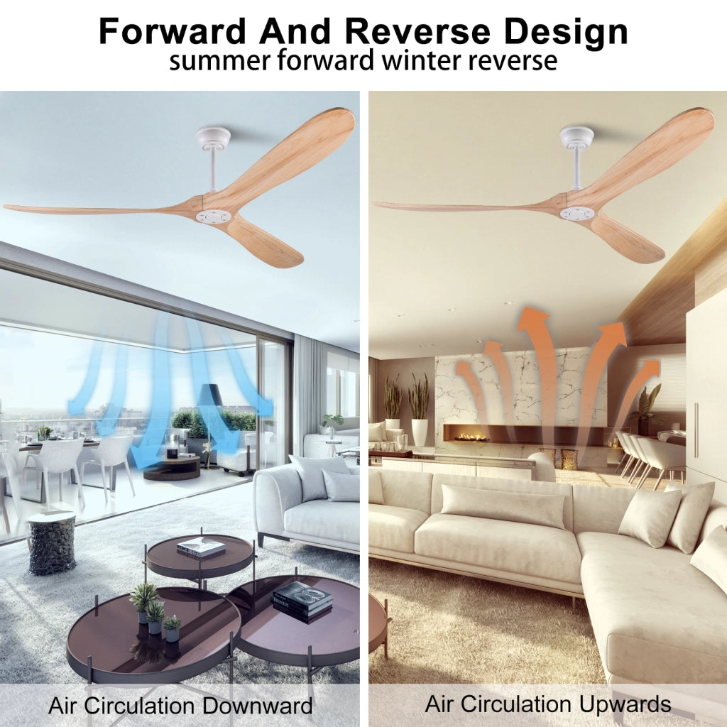 Ventilatore da soffitto 70 pollici senza luce, color legno naturale, impermeabile, extra grande, per esterni, motore DC silenzioso reversibile