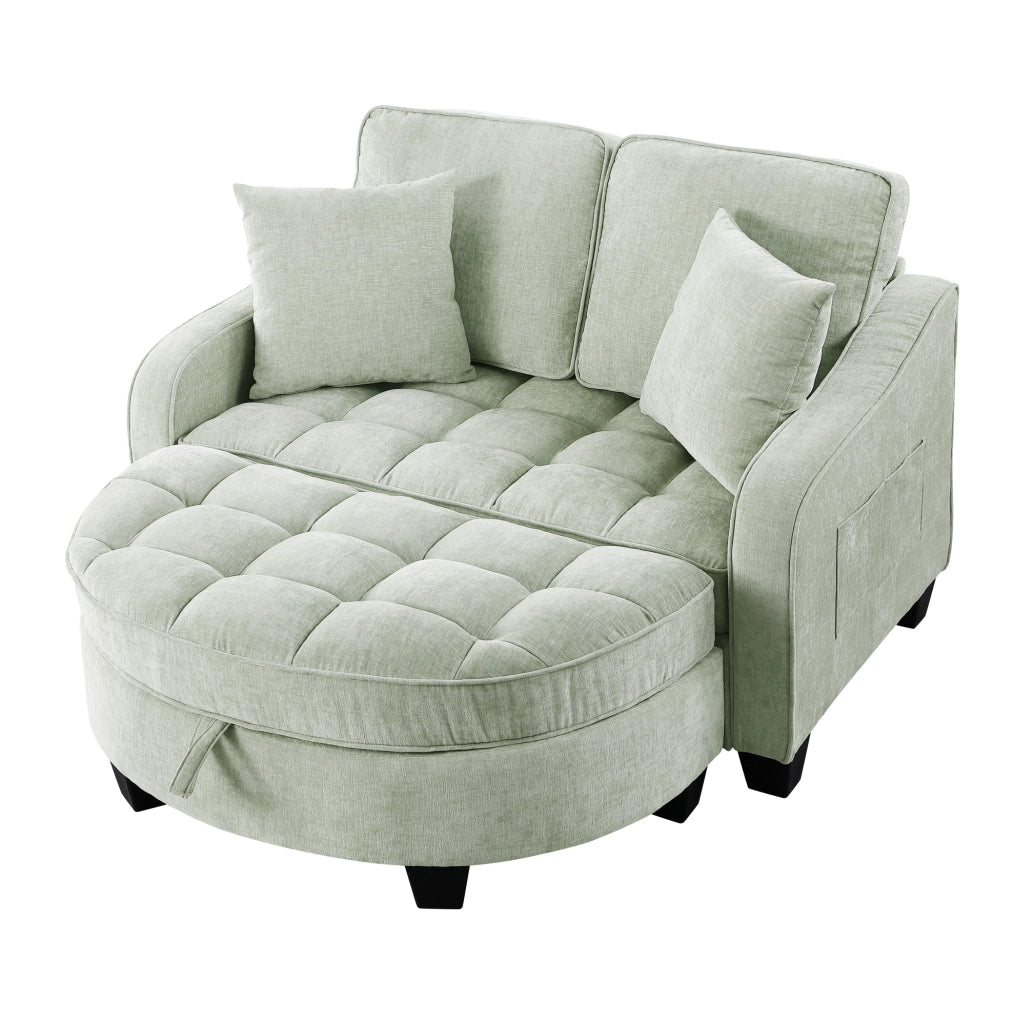 Divano letto 2 in 1 con pouf contenitore; 132x129x93 cm; legno di eucalipto; ciano