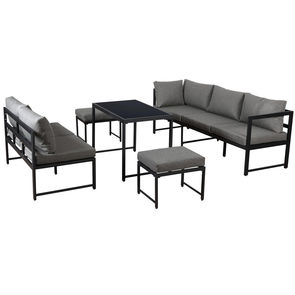 Set da giardino con poltrone reclinabili - Zephmum- Aluminio, schienale regolabile 4 posizioni, cuscini morbidi, grigio