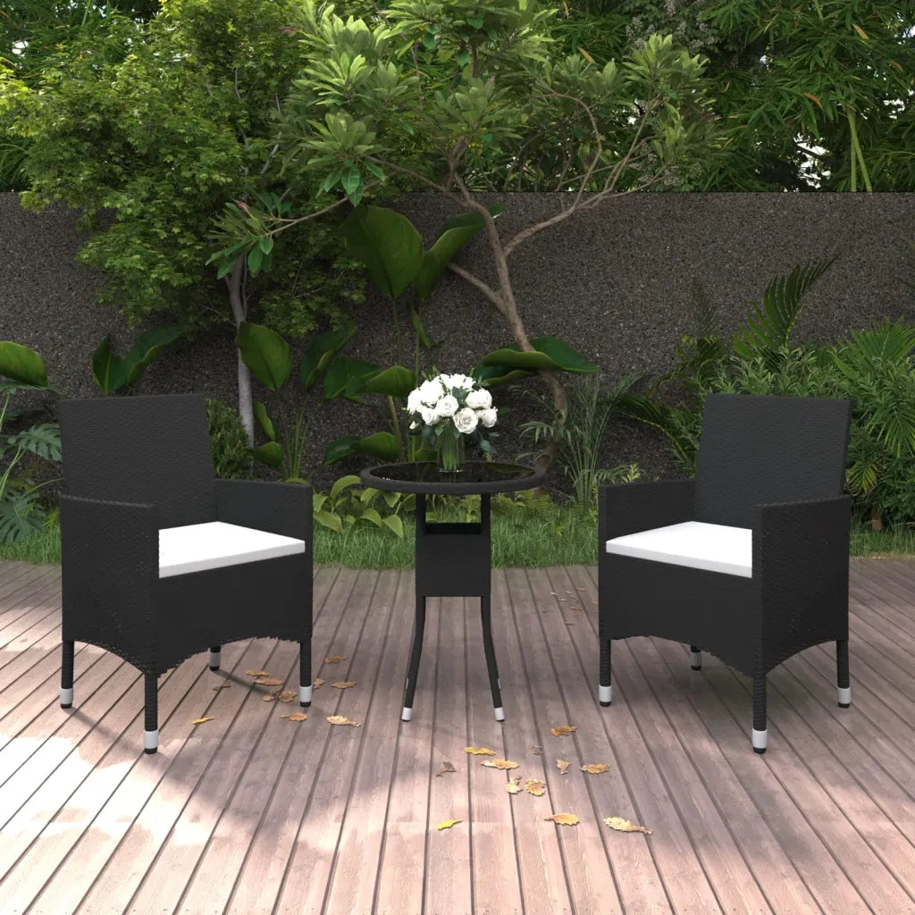 Set da Pranzo per Giardino 3 pz | Set Salotto da Giardino in Polyrattan Nero