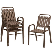 SET 4 SEDIE PER ESTERNO IMPILABILI CON SCHIENALE ALTO E BRACCIOLI IN ACCIAIO E PP 56X66X91 CM MARRONE SCURO