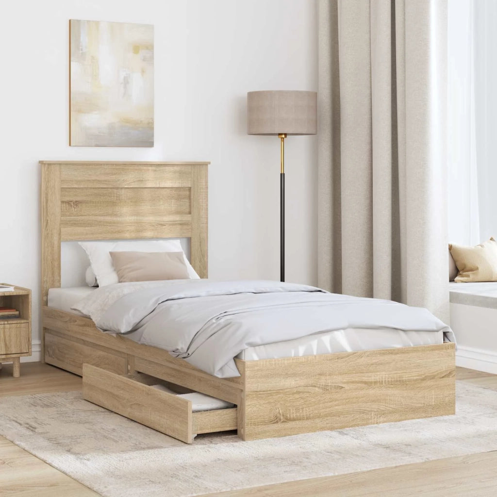 Letto con Contenitore con testiera Rovere Sonoma 75 x 190 cm