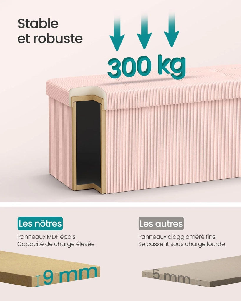 Panca/pouf contenitore pieghevole 38 x 76 x 38 cm poggiapiedi/testa letto cassapanca contenitore portata fino a 300 kg per soggiorno camera da letto ingresso rosa 12_0004167
