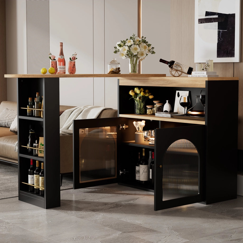 Tavolo Bar Allungabile con LED ¨C Xylo ¨C Nero, 138-193x39x105 cm