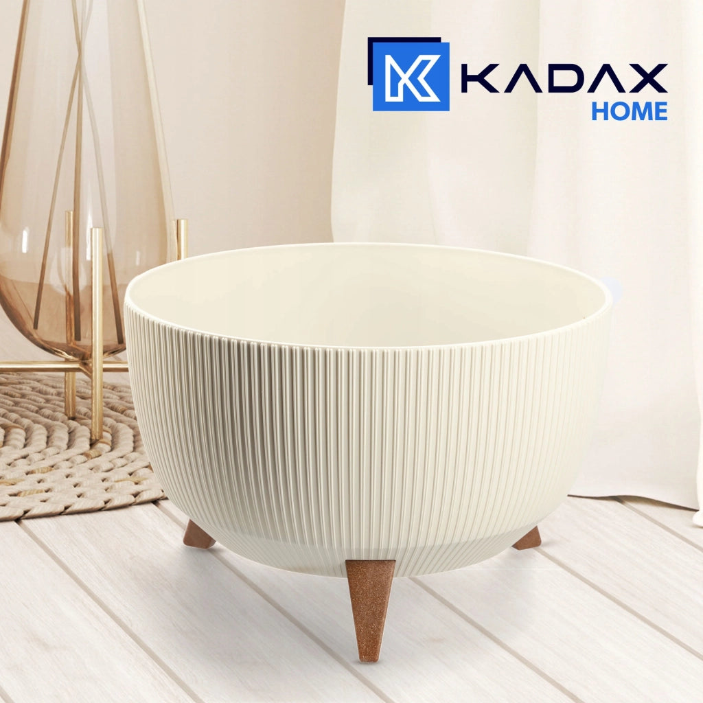 Vaso da fiori KADAX, fioriera, coperchio, gambe, supporto per fiori, inserto, ciotola rotonda, crema, 40 cm