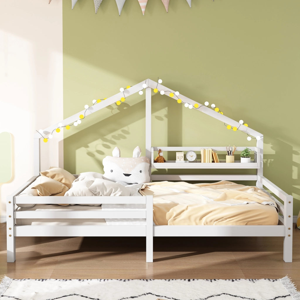 Letto a casa per bambini bianco con funzione di contenimento in pino 90x200 cm