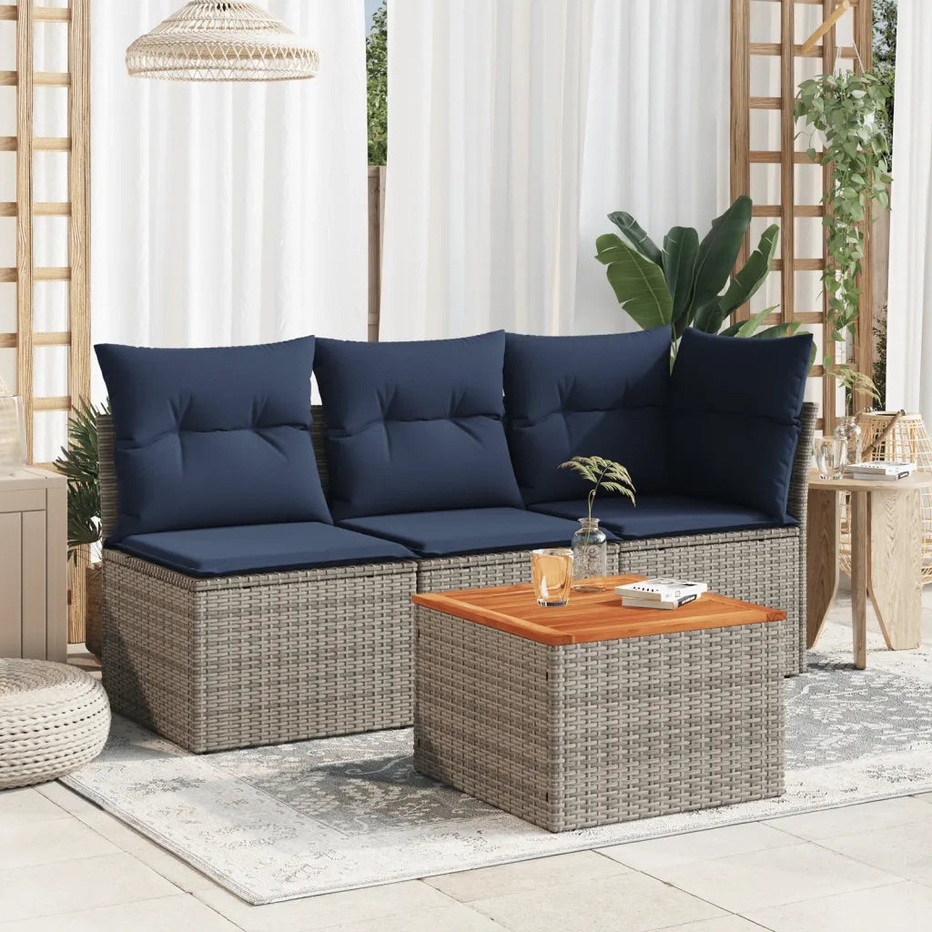 Tavolo da Giardino | Tavolino da esterno Grigio 55x55x37 cm Polyrattan e Legno Acacia