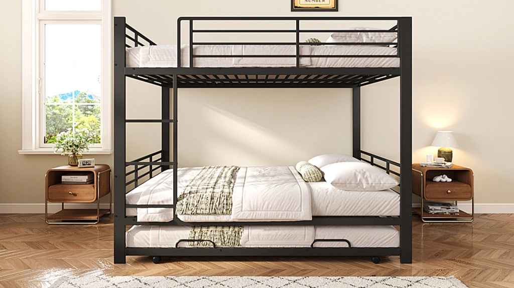 Castello in metallo 140x200 con letto estraibile; sponde e scala; per bambini; nero