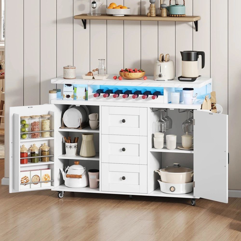 Isola Cucina Mobile con Piano Pieghevole e Portabottiglie ¨C Xylo ¨C 120x42x93 cm