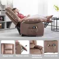 Poltrona Alzapersona Elettrica Relax con Schienale Reclinabile, Poggiapiedi e Telecomando, 90 x 93 x 110 cm, Marrone