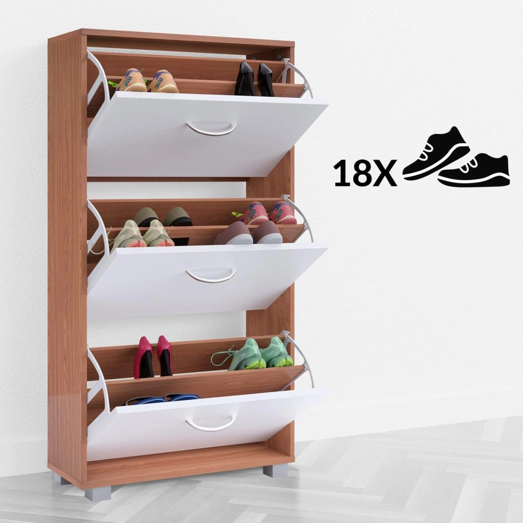 Scarpiera Mobile per Scarpe Legno Faggio 3 Scompartimenti 115x60x24 cm Scaffale Salvaspazio