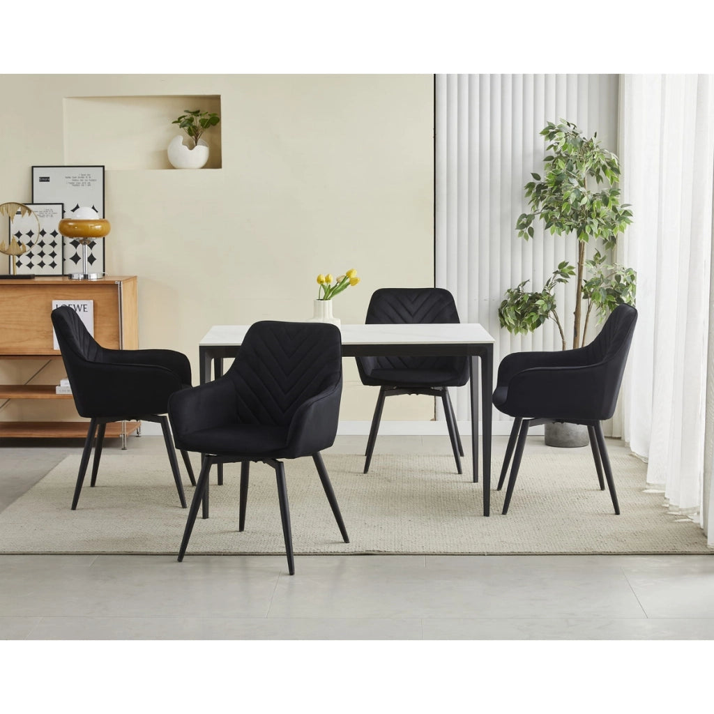 Sedia girevole Nana360 in velluto nero con gambe in metallo