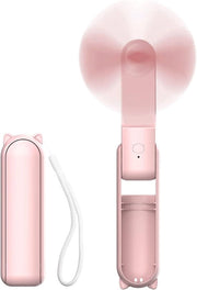 Ventilatore portatile, 2-in-1 ventilatore portatile ricaricabile via USB con powerbank, formato di tasca per viaggi/estate/concerti, regalo per donne (rosa)
