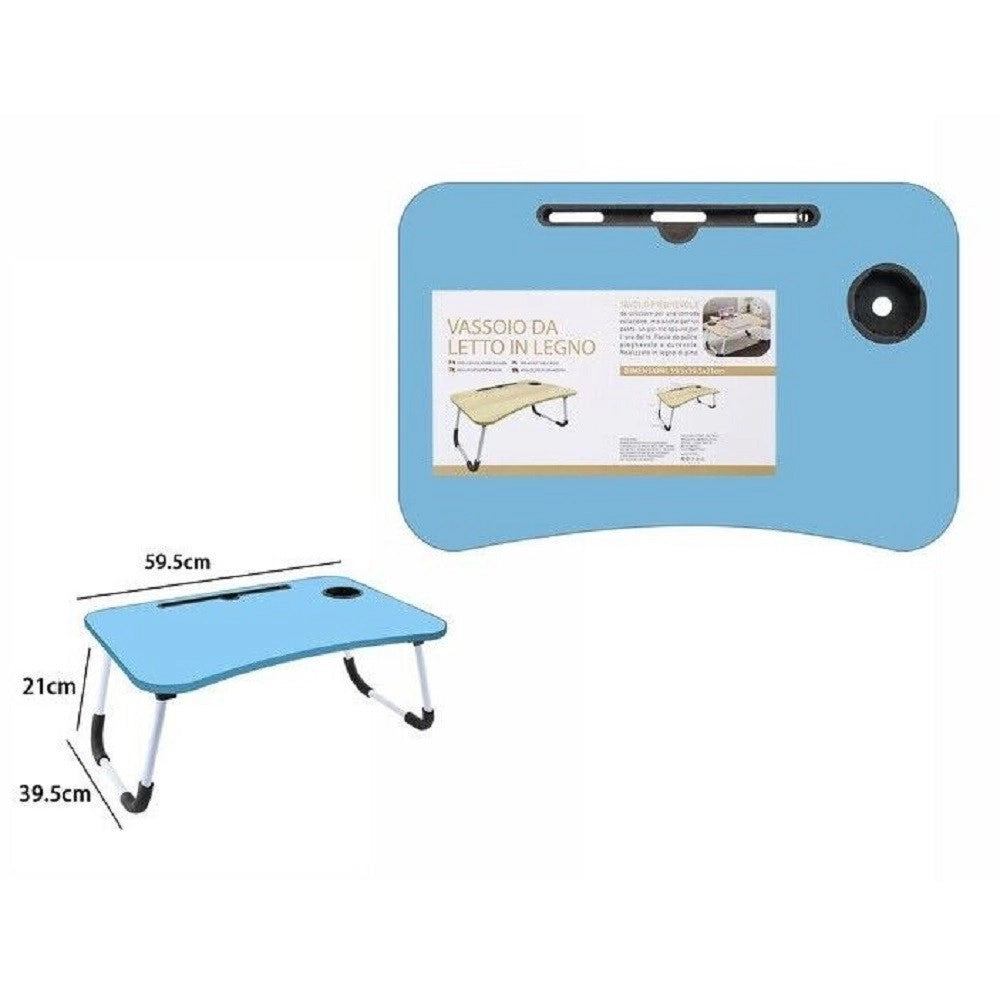 Trade Shop - Vassoio Scrivania Pieghevole Tavolino Tavolo Pc Slot Tablet Tazza Azzurro 71366 -