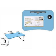 Trade Shop - Vassoio Scrivania Pieghevole Tavolino Tavolo Pc Slot Tablet Tazza Azzurro 71366 -