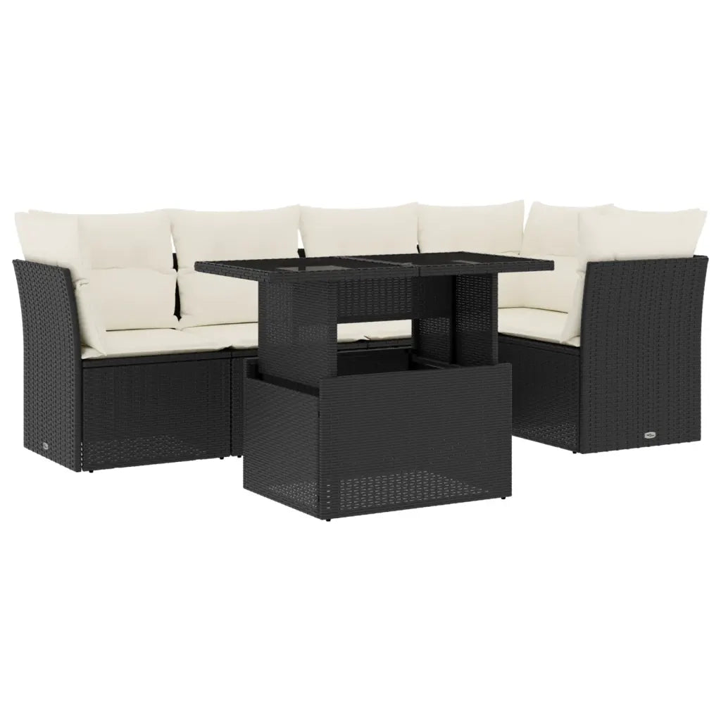 Set Divano da Giardino 6 pz con Cuscini Nero in Polyrattan